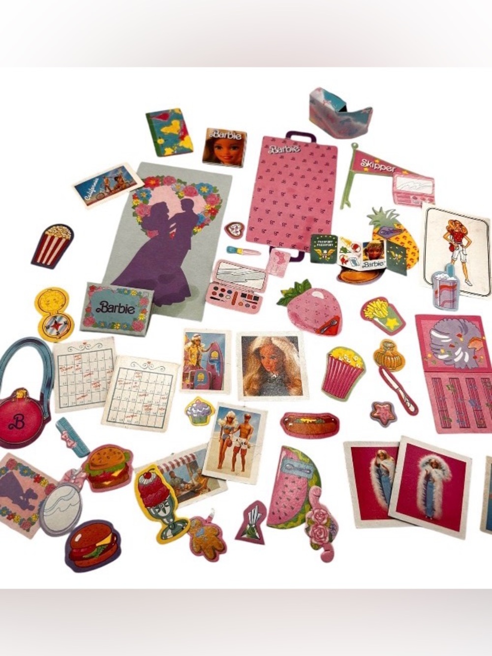 Vtg 80s 90s Barbie Cardboard Cutouts Bedroom Bathroom Accessories Purse Lot